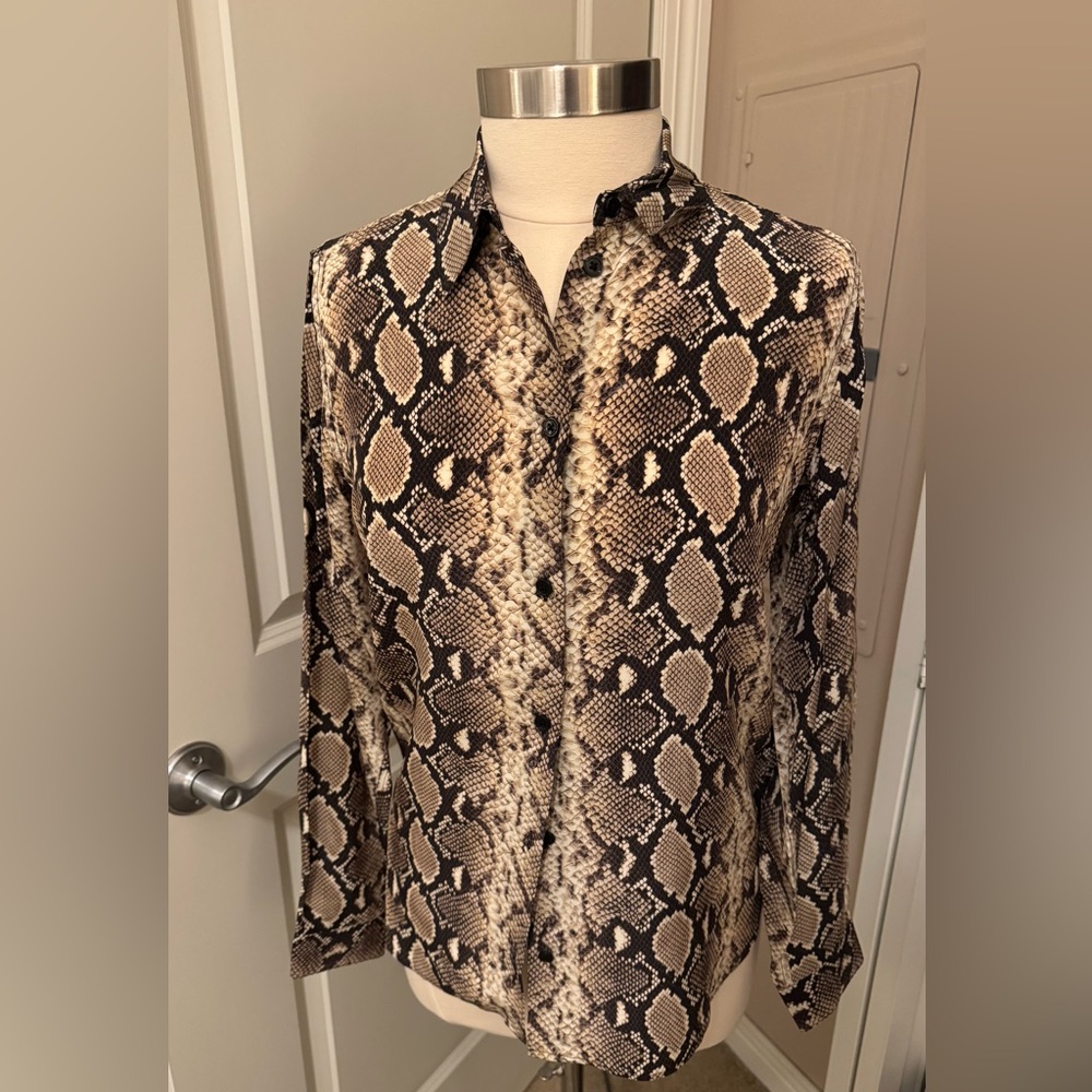 THE KOOPLES Silk Snakeskin/Python Print Button-Up Blouse